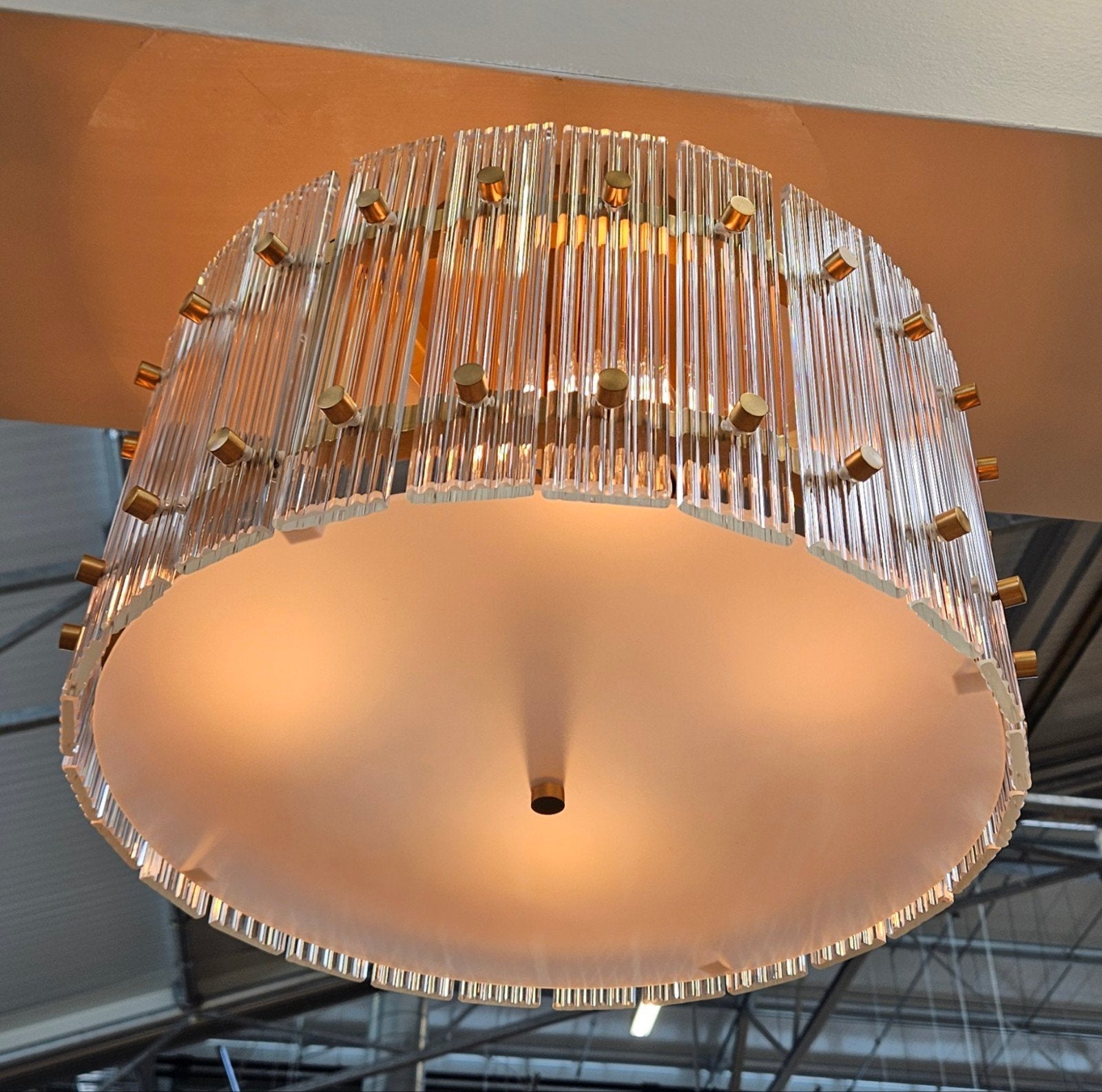 EICHHOLTZ NIEUW Plafondlamp Ruby rond antiek brass, Antiek, 45 cm, Glas, Goud