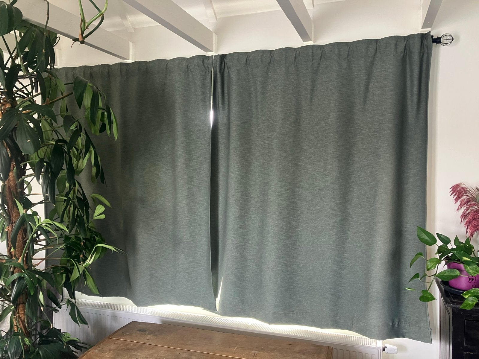 Groene gordijnen, 2 stuks elk 140x165 cm, verduisterend, Ophalen, Gebruikt, Verduisterend, Gordijn