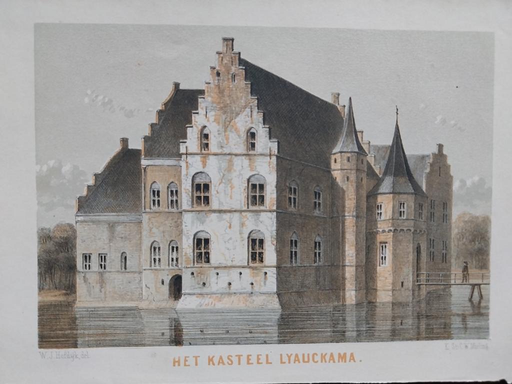 Kasteel Lyauckama -, Antiek en Kunst, 1800 - 1899, Ets, Met tekst, Architectuur