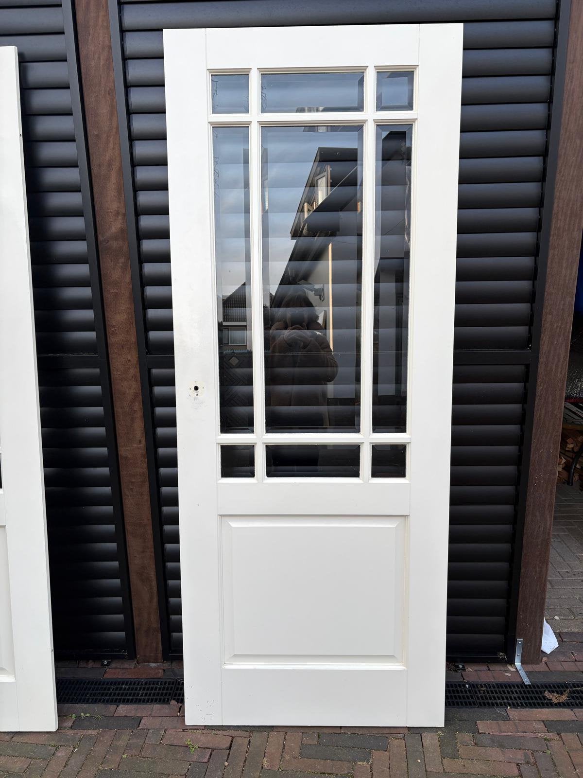 Paneeldeur met facet glas opdek 199x80, Ophalen, 80 tot 100 cm, Binnendeur, Zo goed als nieuw