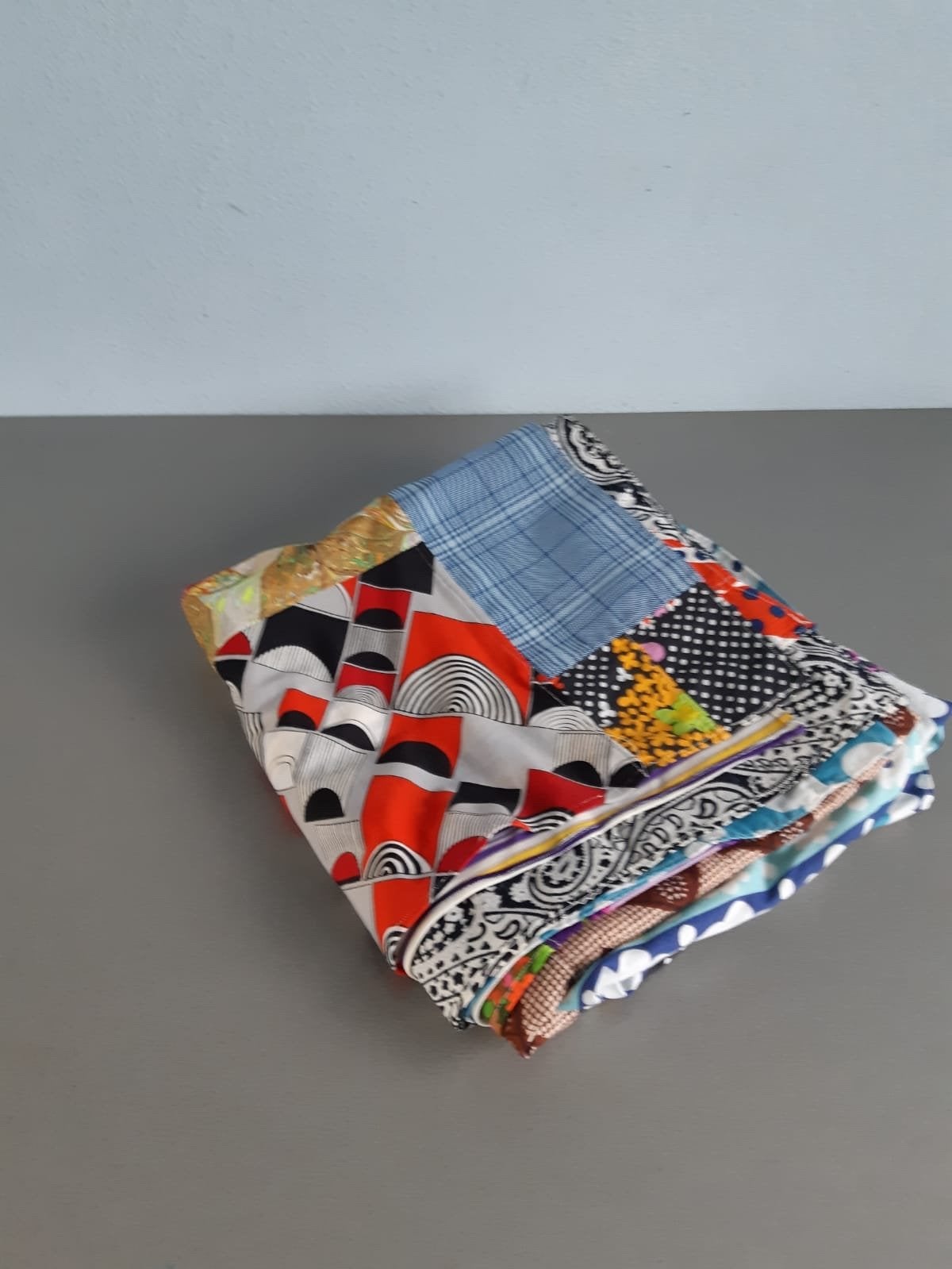 Unieke Handgemaakte Patchwork Deken - Diverse Stoffen, Overige materialen, Gebruikt, Meerkleurig, Ophalen of Verzenden