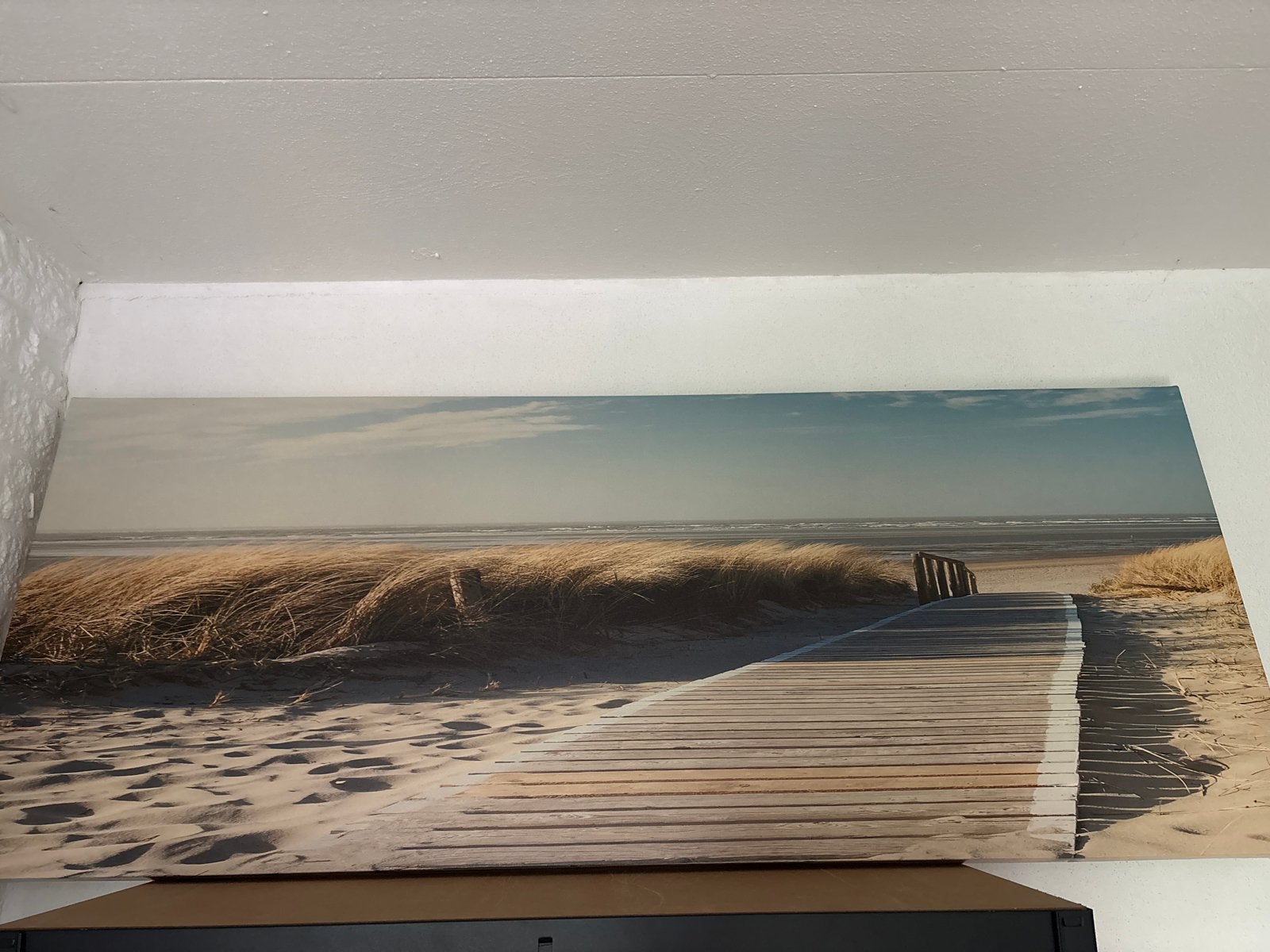 Schilderij Strand met Duinen en Vlonder - 150x60 cm, Huis en Inrichting, Woonaccessoires | Schilderijen, Tekeningen en Foto's