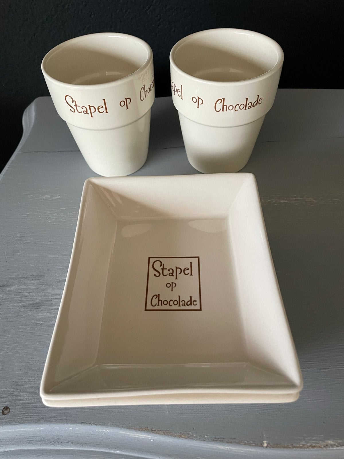 Stapel op Chocolade mokken en schaaltjes, Gebruikt, Overige merken, Keramiek, Ophalen of Verzenden