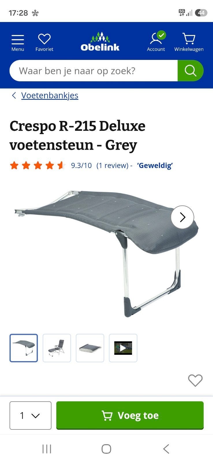 Crespo R-215 Deluxe voetsteunen Grey, Ophalen of Verzenden, Zo goed als nieuw, Campingstoel