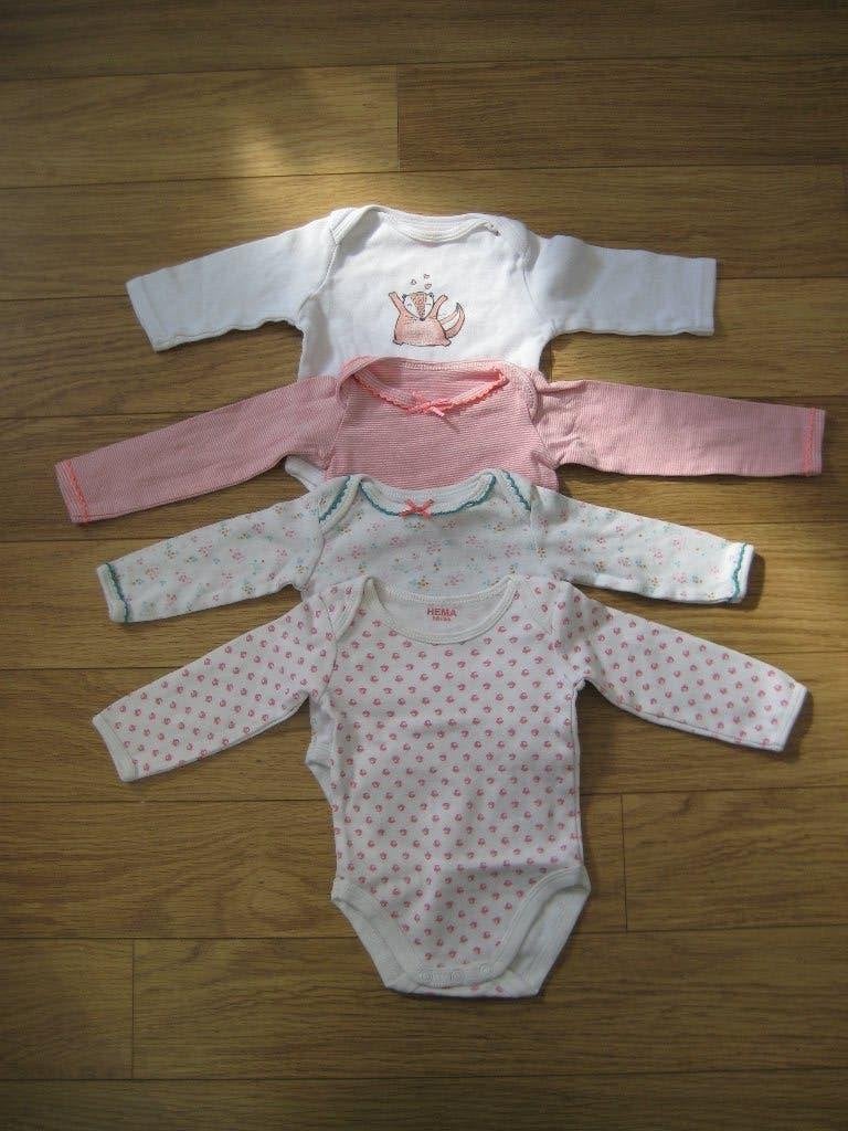 Hema 4 rompers met lange mouwen maat 50/56 100% katoen, Nacht- of Onderkleding, Gebruikt, Jongetje of Meisje, Ophalen of Verzenden