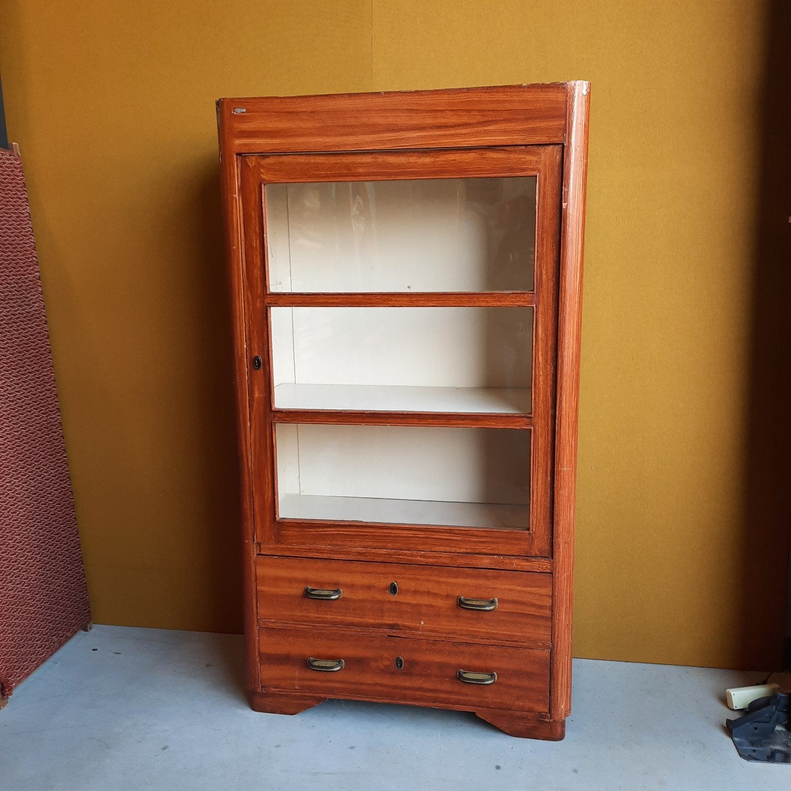 Vintage schappenkastje, wandkastje, kastje met glas, vitrine, Ophalen, Gebruikt, Vintage, Nvt