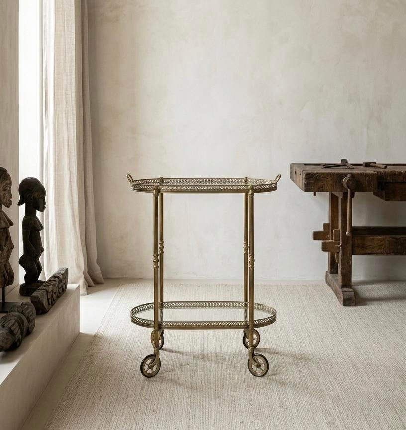 Antieke Franse messing bar cart, Ophalen of Verzenden