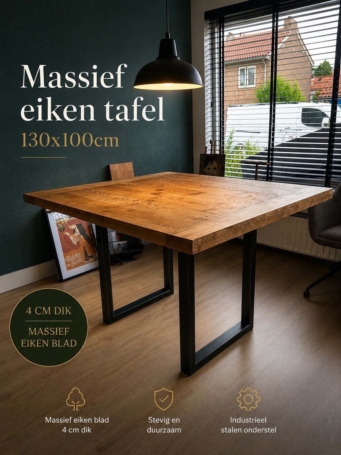 Massief Eiken Eettafel 130x100cm, Huis en Inrichting, Tafels | Eettafels, Ophalen, Gebruikt, 100 tot 150 cm, Eikenhout