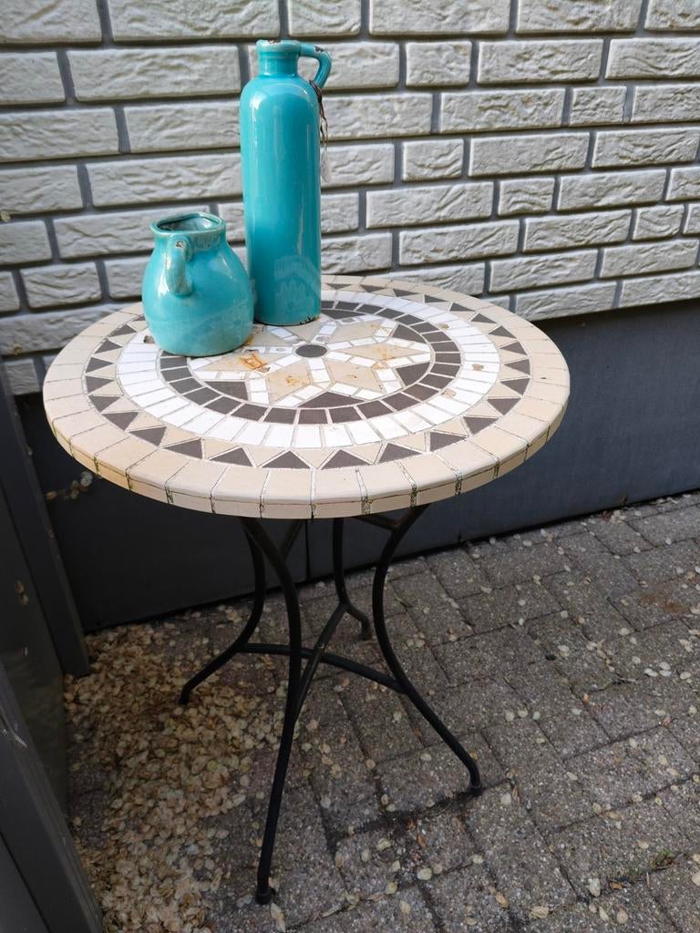 Tuintafel bistro tafel mozaïek mediterraans, Ophalen, Gebruikt, Rond