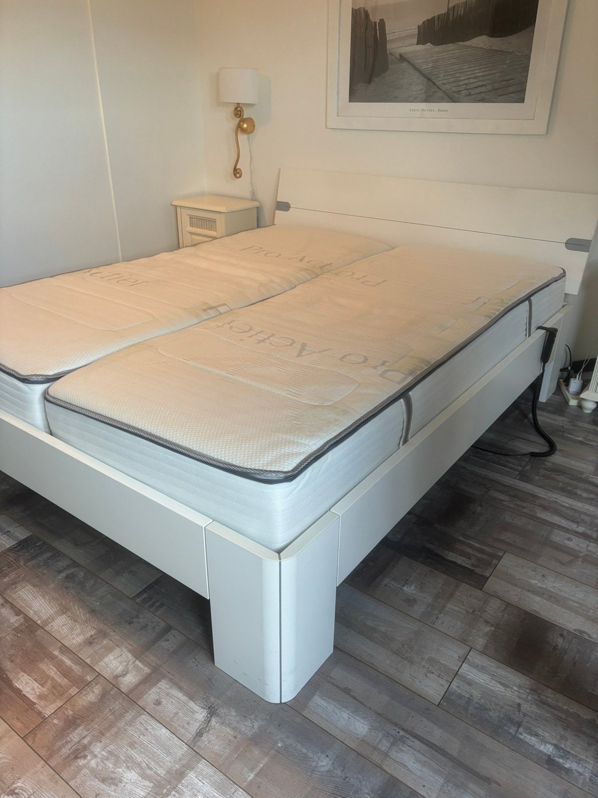 2 persoons bed 160x200 elektrisch incl matrassen, Ophalen, Wit, Tweepersoons, 200 cm