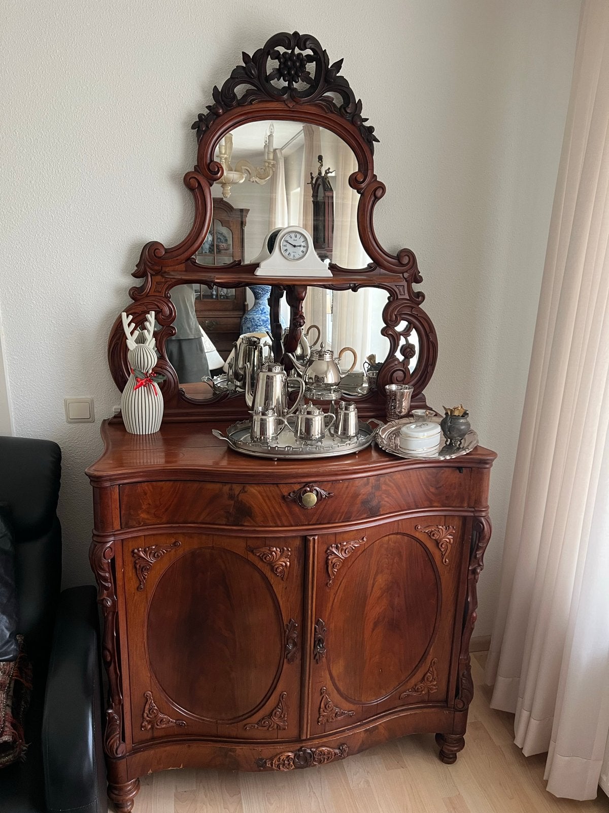 Antiek dressoir met spiegel, mahoniehout, Antiek en Kunst, Ophalen