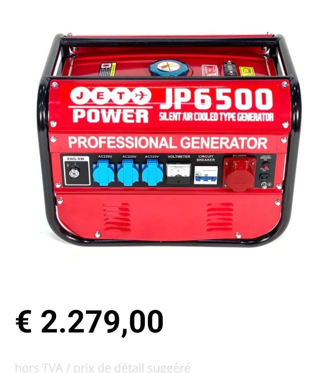 JET POWER JP6500 Professionele Generator 6500W, Benzine, Nieuw, Ophalen of Verzenden, Geluidgedempt