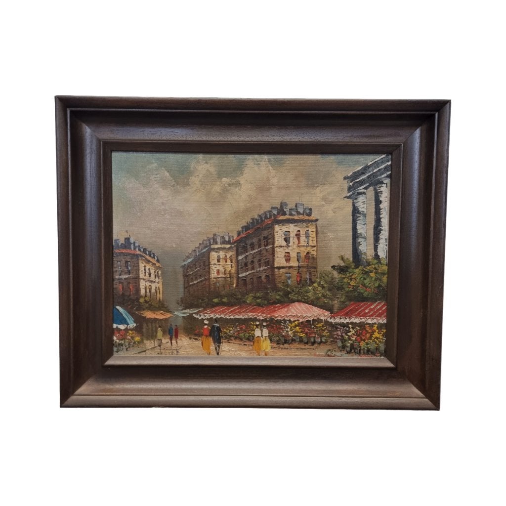 Vintage olieverf met Parijse bloemenmarkt Frederic, Antiek en Kunst, Ophalen of Verzenden