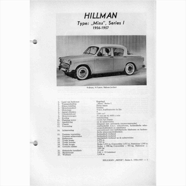 Hillman Minx Vraagbaak losbladig 1956-1957 #2 Nederlands, Ophalen of Verzenden, Gelezen, Overige merken