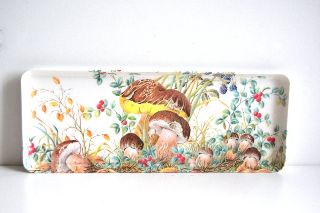 Mooi Vintage melamine Mebel Italy dienblad met paddestoelen, Huis en Inrichting, Kunststof, Afgeronde hoeken, Ophalen of Verzenden