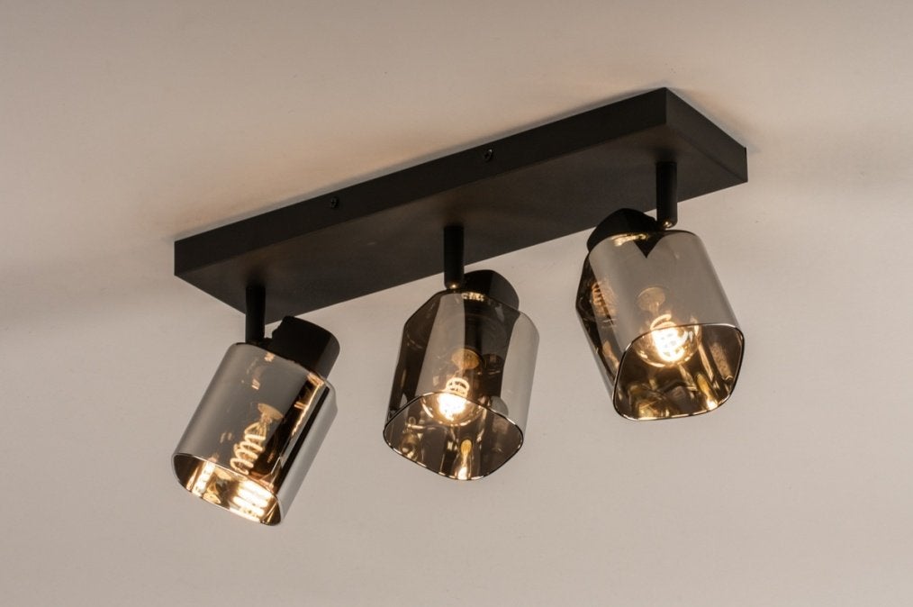 spots rookglas 38cm hoekbank tafel keuken bed plafondlamp, Ophalen of Verzenden, Nieuw, Metaal of Aluminium, Led