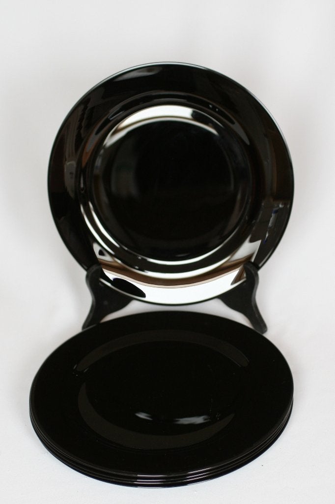 Zes Zwarte Glazen Onderborden 31.5 cm, Ophalen of Verzenden