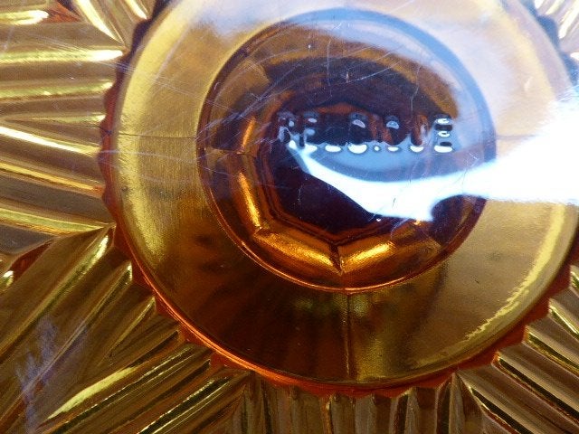 art deco persglazen schaal op voet in amber, Belge, Antiek en Kunst, Ophalen of Verzenden