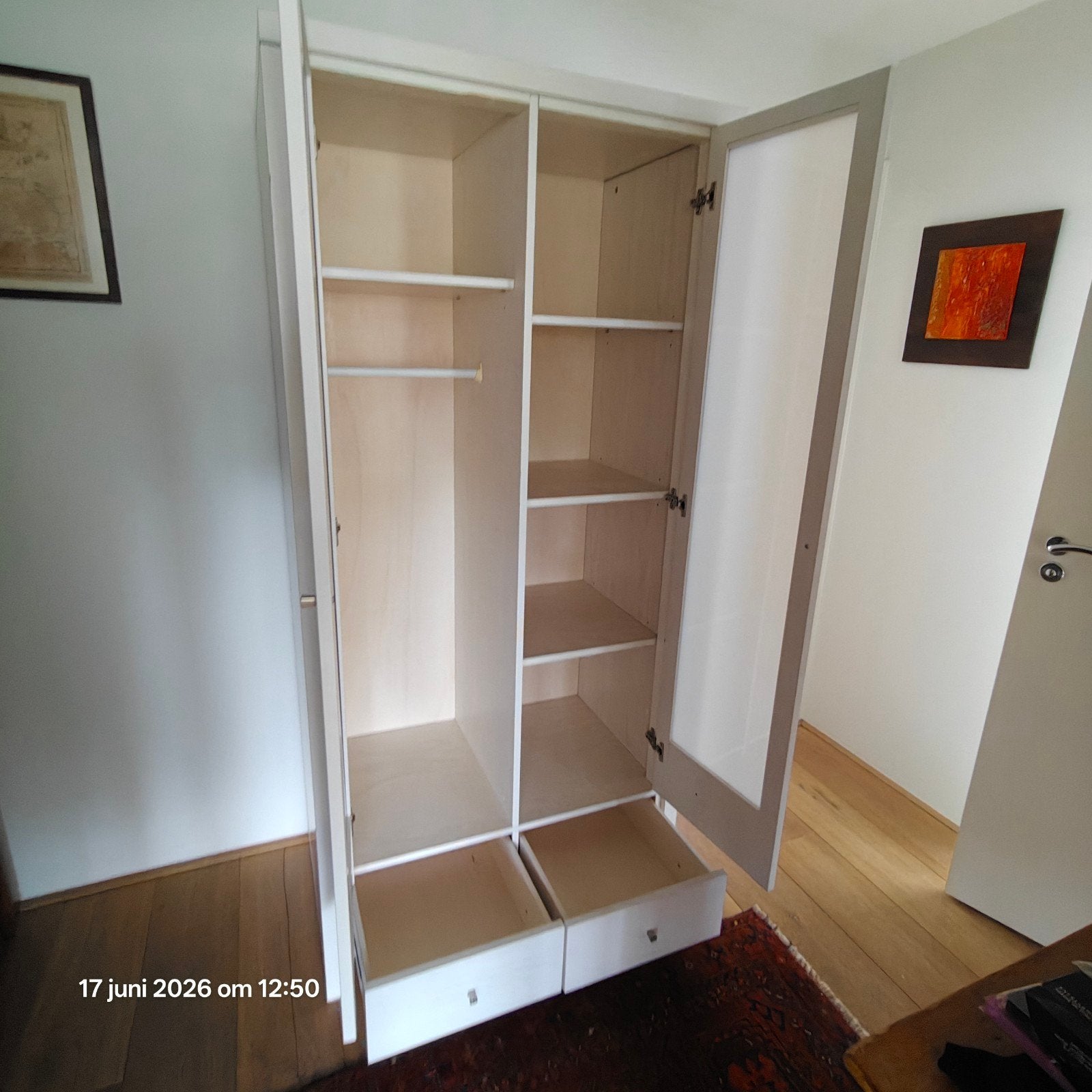 Witte kledingkast met lades en planken - geen Ikea!, Ophalen, Gebruikt, Kast, 50 tot 70 cm