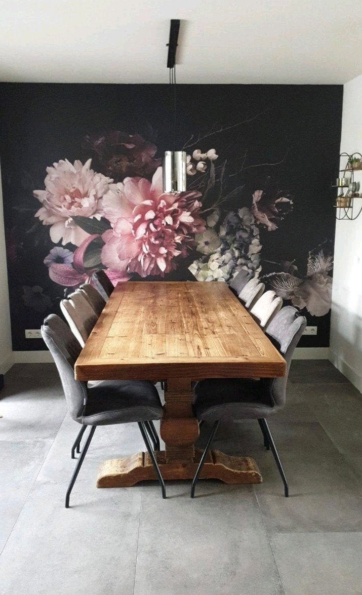 Kloostertafel 240x100 met 8 stoelen (antraciet, beige, taupe, Huis en Inrichting, Tafels | Eettafels, Gebruikt, 100 tot 150 cm