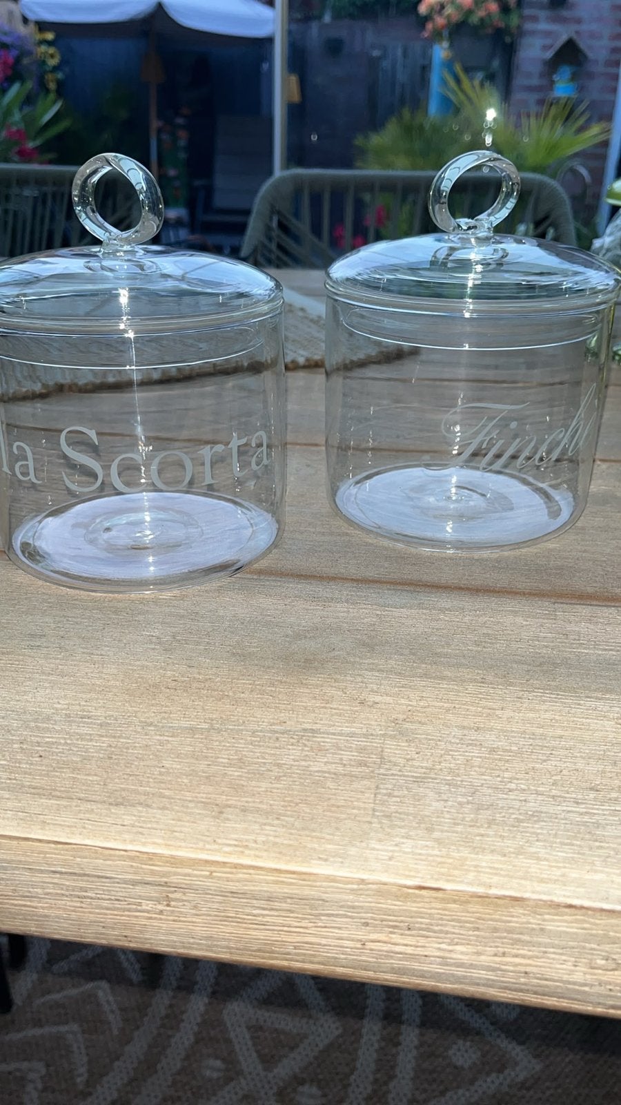 Set van 2 Riviera Maison glazen voorraadpotten, Ophalen of Verzenden, Zo goed als nieuw, Glas, Landelijk
