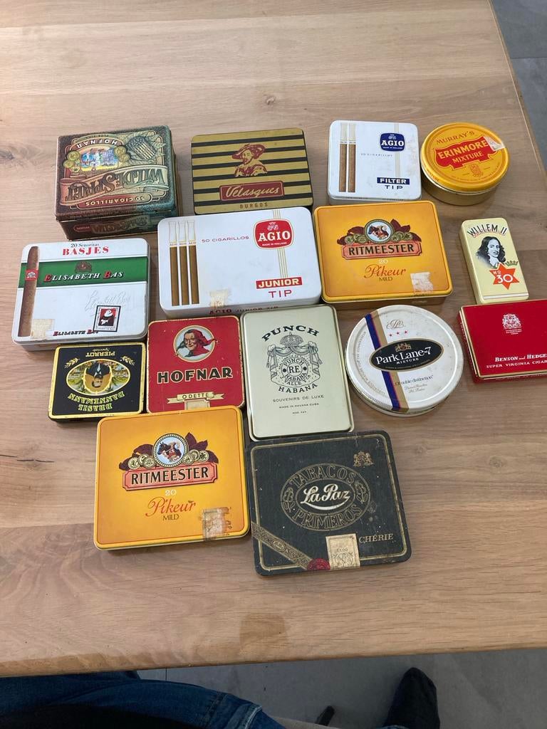 Collectie Vintage Sigaren- en Tabaksblikken (18 stuks), Ophalen of Verzenden, Gebruikt, Verpakking