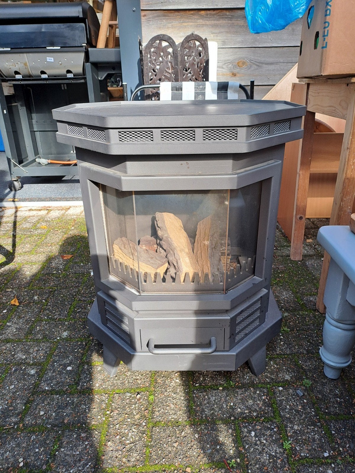 Gaskachel met houtblokken - Sfeervol en warm, Ophalen, Gebruikt, Gas, Onbekend