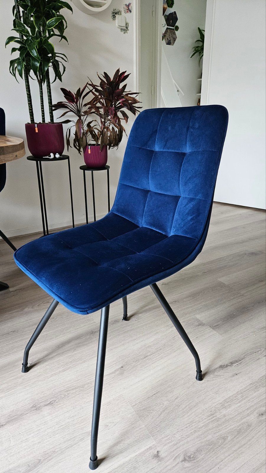 4 mooie velvet eetkamerstoelen!, Huis en Inrichting, Stoelen, Ophalen, Zo goed als nieuw, Blauw