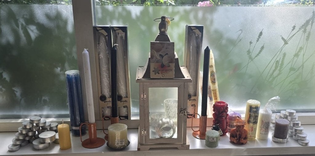 Diverse kaarsen met accessoires, Ophalen, Overige materialen, Overige merken, Oranje