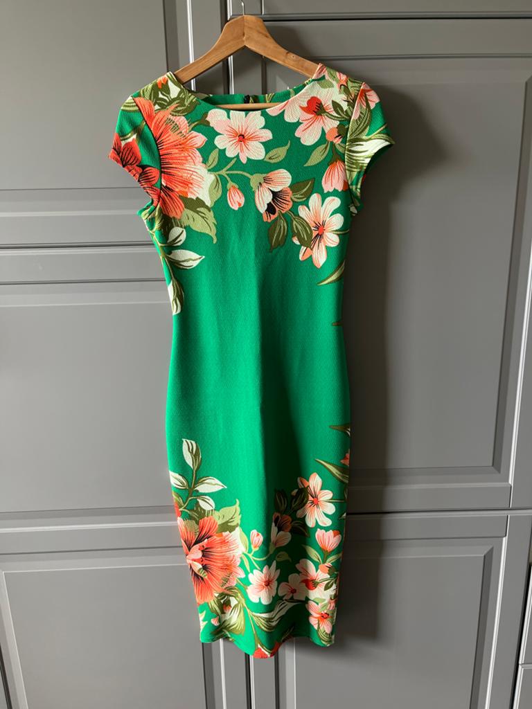 Vintage Chic Bloemenjurk Penciljurk Groen Maat 36 (S), Kleding | Dames, Jurken, Ophalen, Zo goed als nieuw, Knielengte, Maat 36 (S)