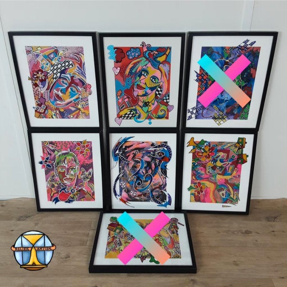 Abstracte schilderijen van Zippora Mijer Rotterdam 52,5x42,5, Ophalen of Verzenden