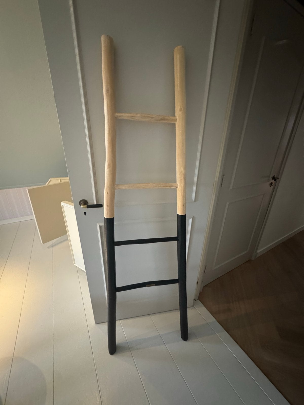 Decoratieve houten ladder Bazar Bizar zwart/licht, Ophalen, Hout, Meerkleurig, Boho