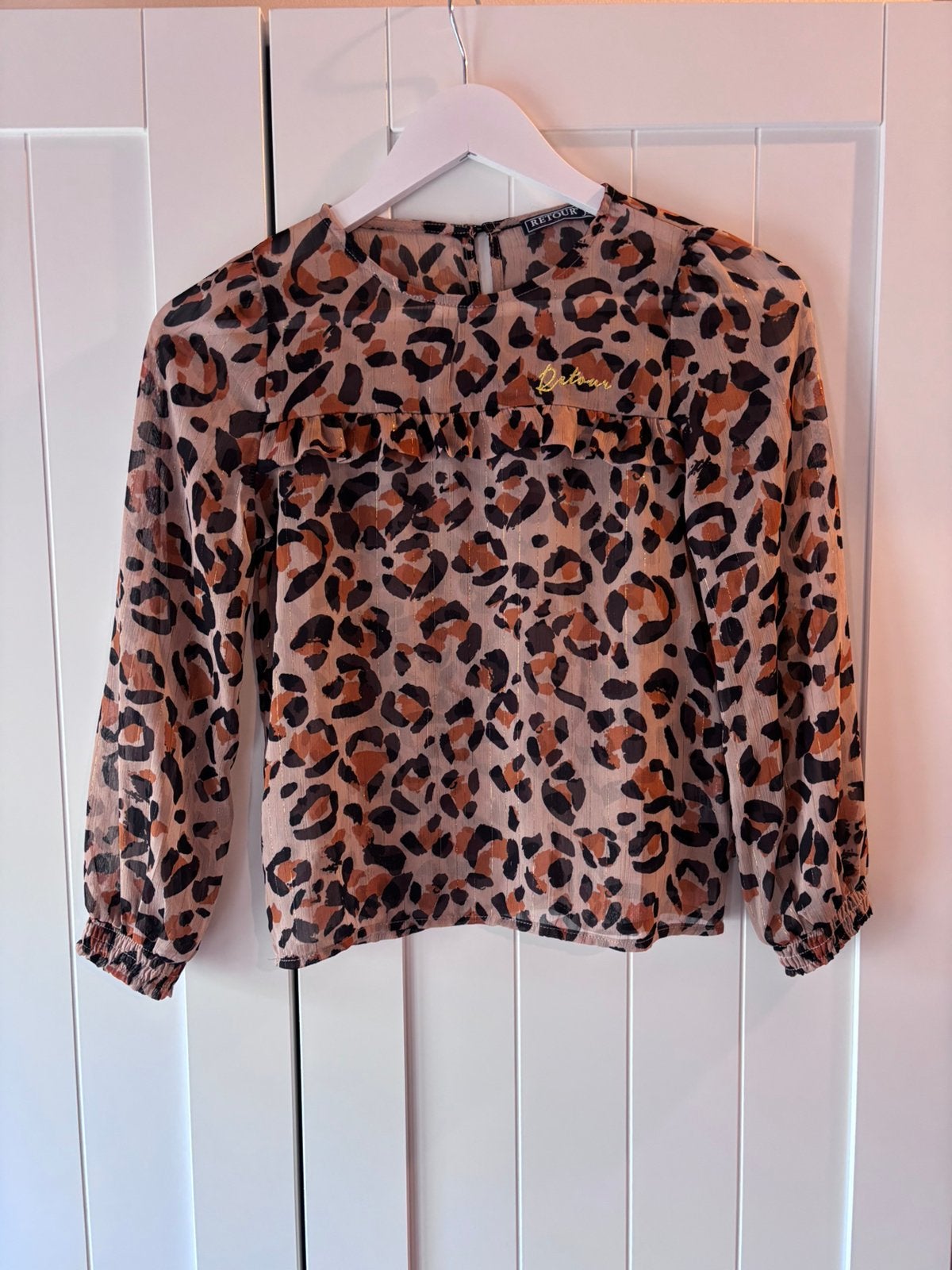Retour panterprint blouse maat 134/140, Ophalen of Verzenden, Zo goed als nieuw, Meisje, Overhemd of Blouse