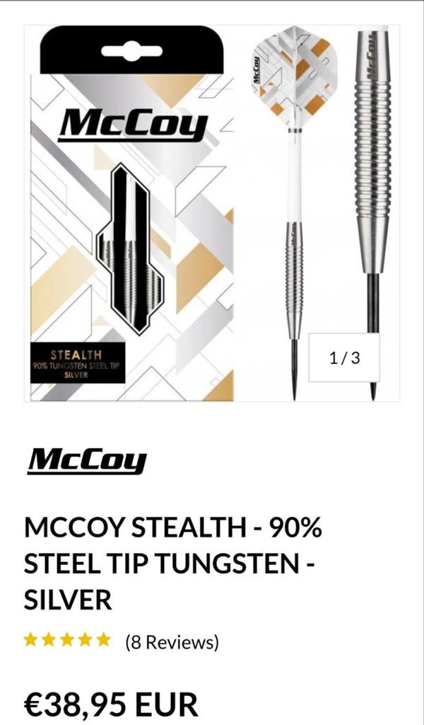 23gr McCoy Stealth 90% Tungsten Steel Tip Darts - Zilver, Ophalen of Verzenden, Nieuw, Pijlen