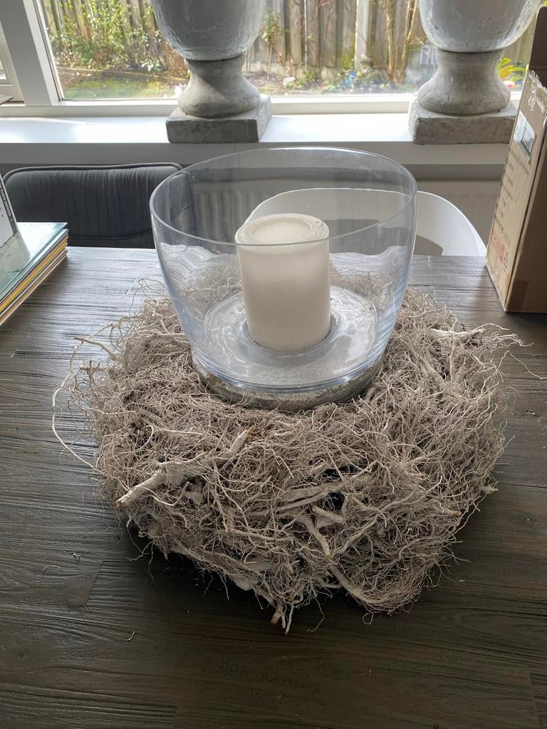 Decoratieve Kandelaar met Kaars en Krans, Ophalen, Overige materialen, Wit, Zo goed als nieuw
