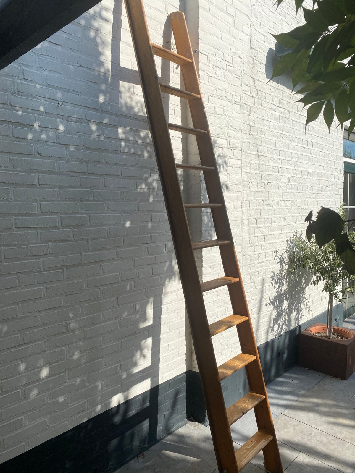 Oude houten bibliotheektrap zoldertrap vlieringtrap 290cm, Ophalen, Gebruikt, 2 tot 4 meter