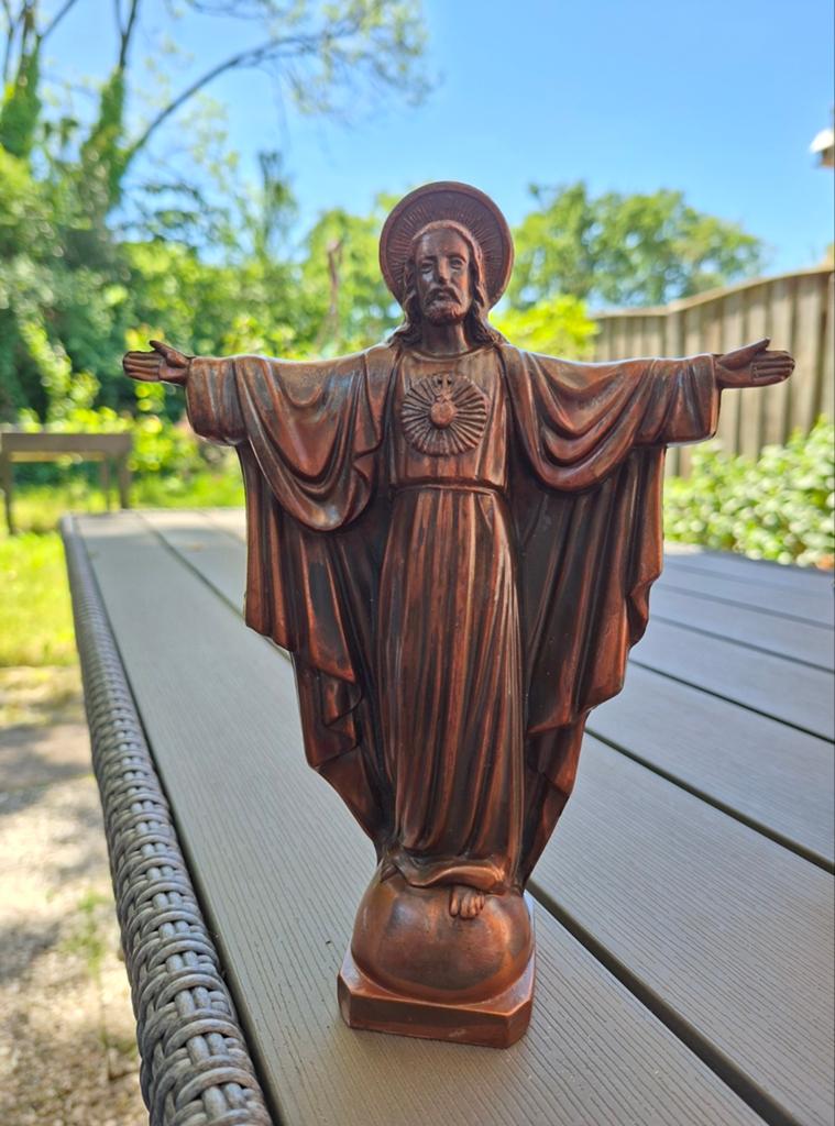 Vintage Jezus Christus beeld - Koperkleurig, Antiek en Kunst, Antiek | Religie, Ophalen of Verzenden