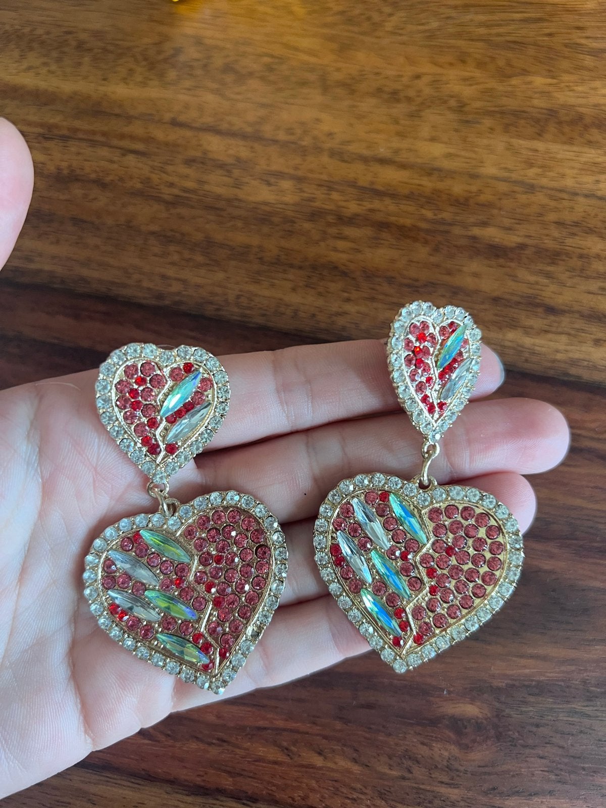 Opvallende Hartjes Oorbellen met Strass en Kristallen, Sieraden, Tassen en Uiterlijk, Met kristal, Overige materialen, Hangers