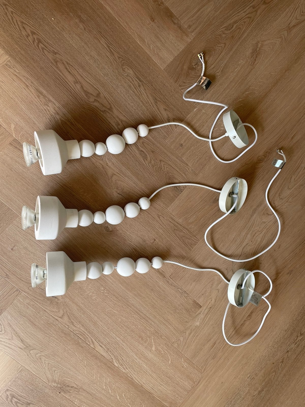 Houten nordic design hanglamp 3x, Wit, Overige merken, Gebruikt, Hout