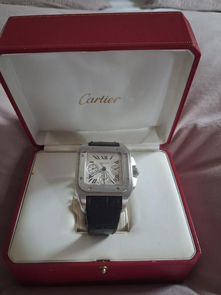 Cartier santos 100 chronograph xl 2005, Overige merken, Staal, Polshorloge, Ophalen of Verzenden
