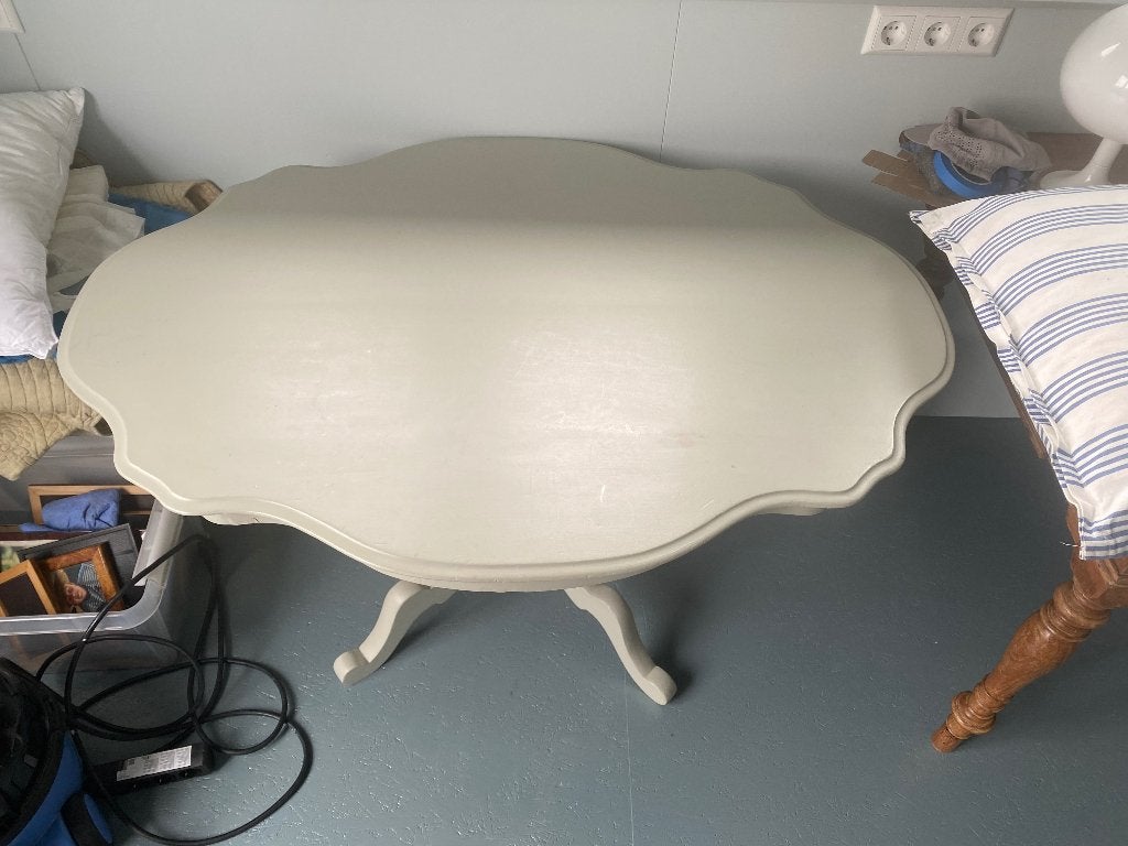 Antieke bijzettafel - Crème wit, Ophalen, Gebruikt, 50 tot 100 cm, Vijf personen of meer
