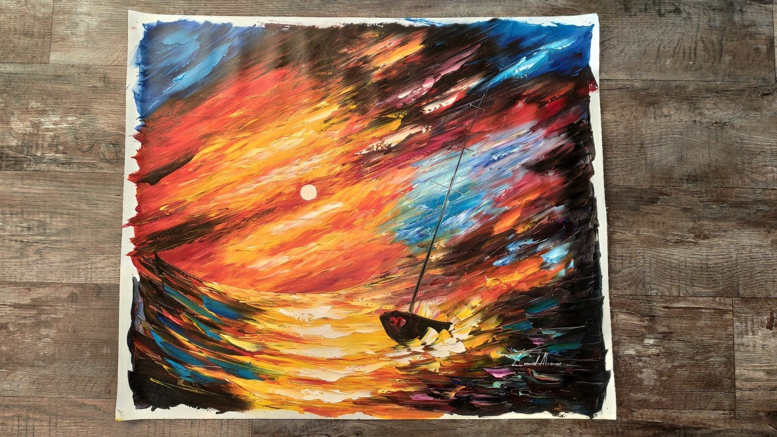 Leonid Afremov (origineel) - Storm That Never Ends, Antiek en Kunst, Kunst | Schilderijen | Modern, Gemengde techniek, Textiel