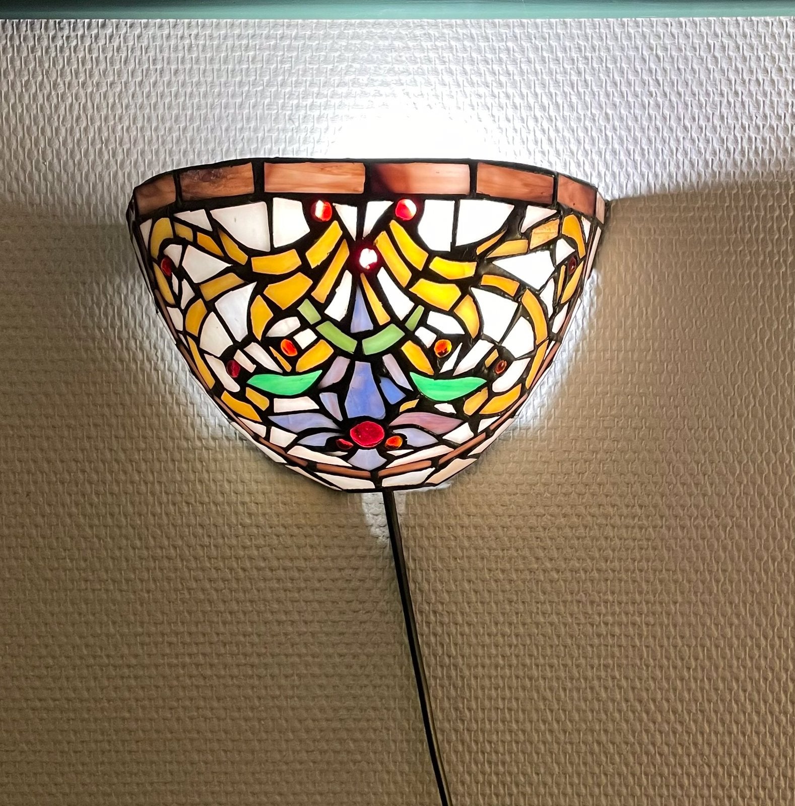 Glas in lood- Tiffany- wandlampje-sfeervol, E14 (klein), Ophalen of Verzenden, Wandlamp, Glas