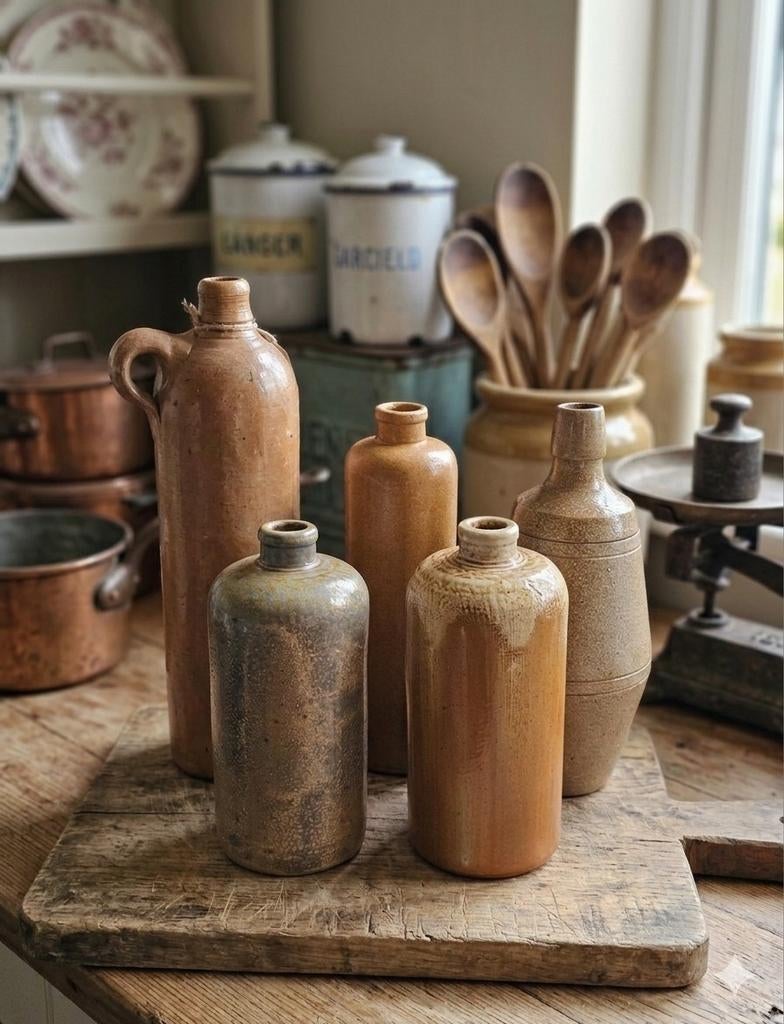 Lot 5x Antieke Steengoed Fles - Brocante Gres Kruik Vintage, Antiek en Kunst, Ophalen of Verzenden
