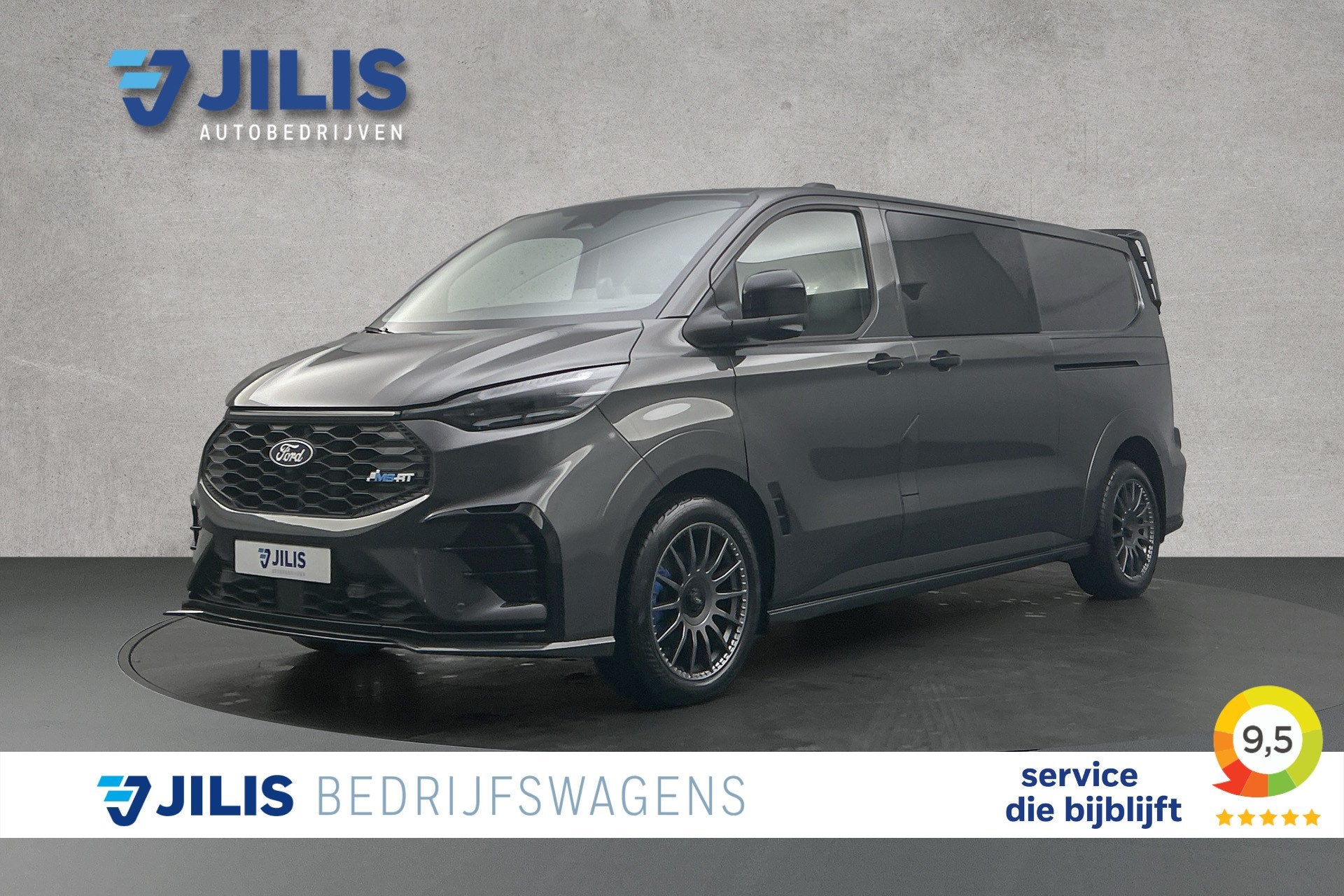 Ford E-Transit Custom 340 L2 MS-RT 286PK | Dubbel cabine | R, Auto's, Automaat, Gebruikt, Geheel digitaal combi-instrument, Leder en Stof