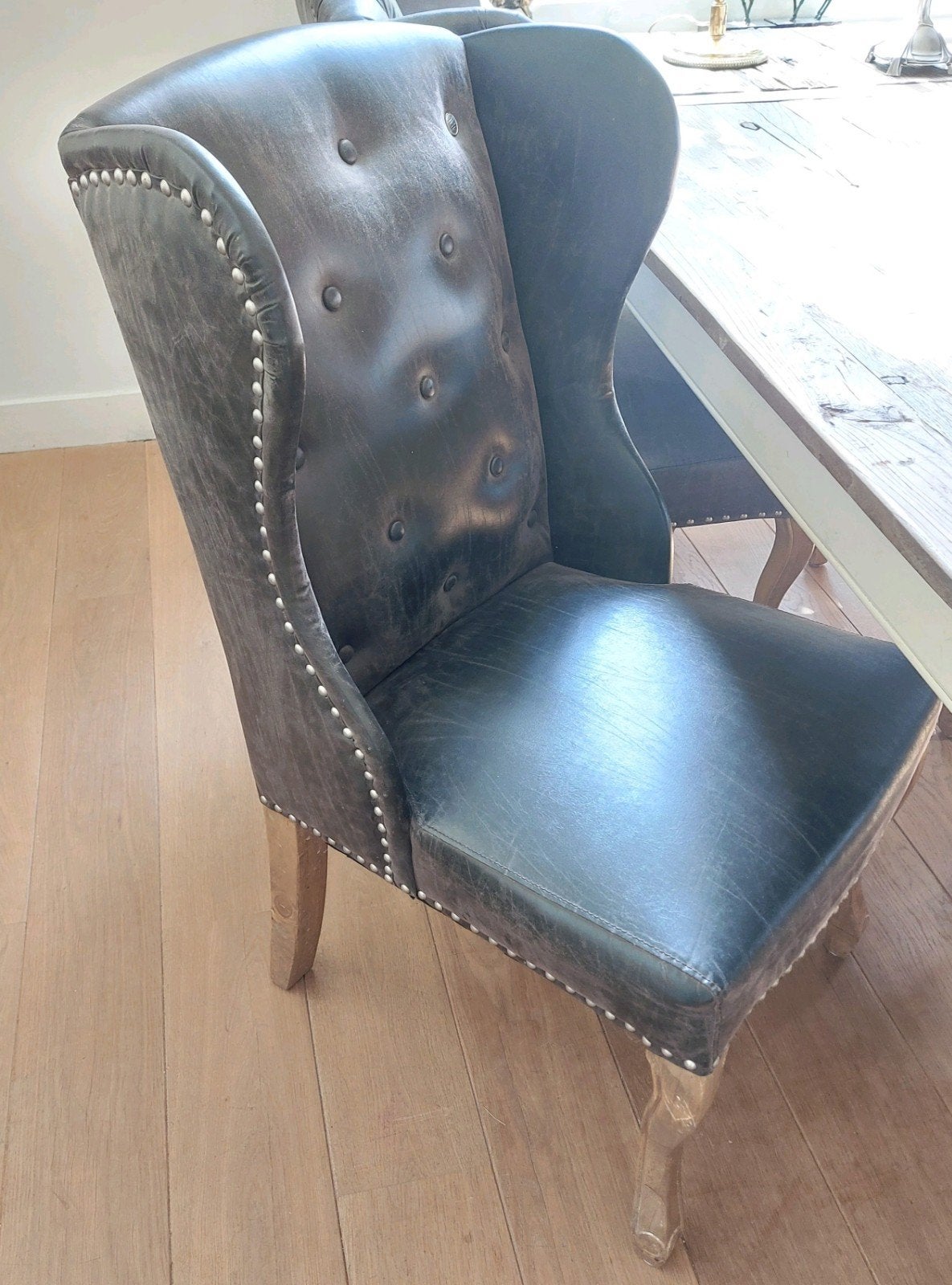 Eetkamer stoelen Riviera Maison, Huis en Inrichting, Ophalen of Verzenden, Grijs, Leer, Vier