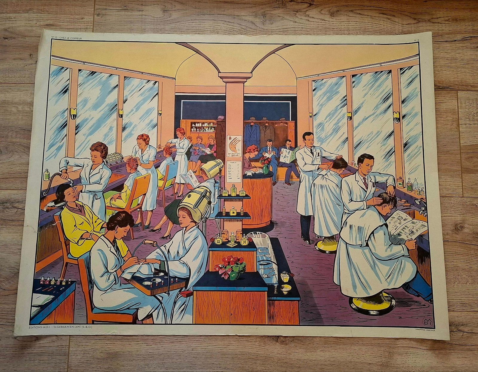 Vintage schoolplaat: Bakkerij en Kapsalon (dubbelzijdig), Ophalen, Huis en Tuin