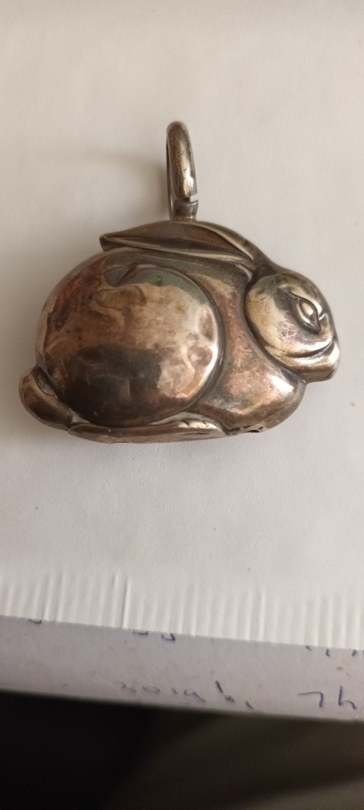 Vintage Zilveren Konijn Hanger  rammelaar- Uniek Design, Ophalen of Verzenden, Gebruikt, Zilver, Zilver