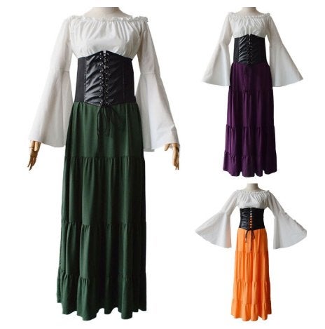 Lange renaissance jurk middeleeuwse kleding dames vrouwen, Verzenden, Nieuw, Pak of Jurk