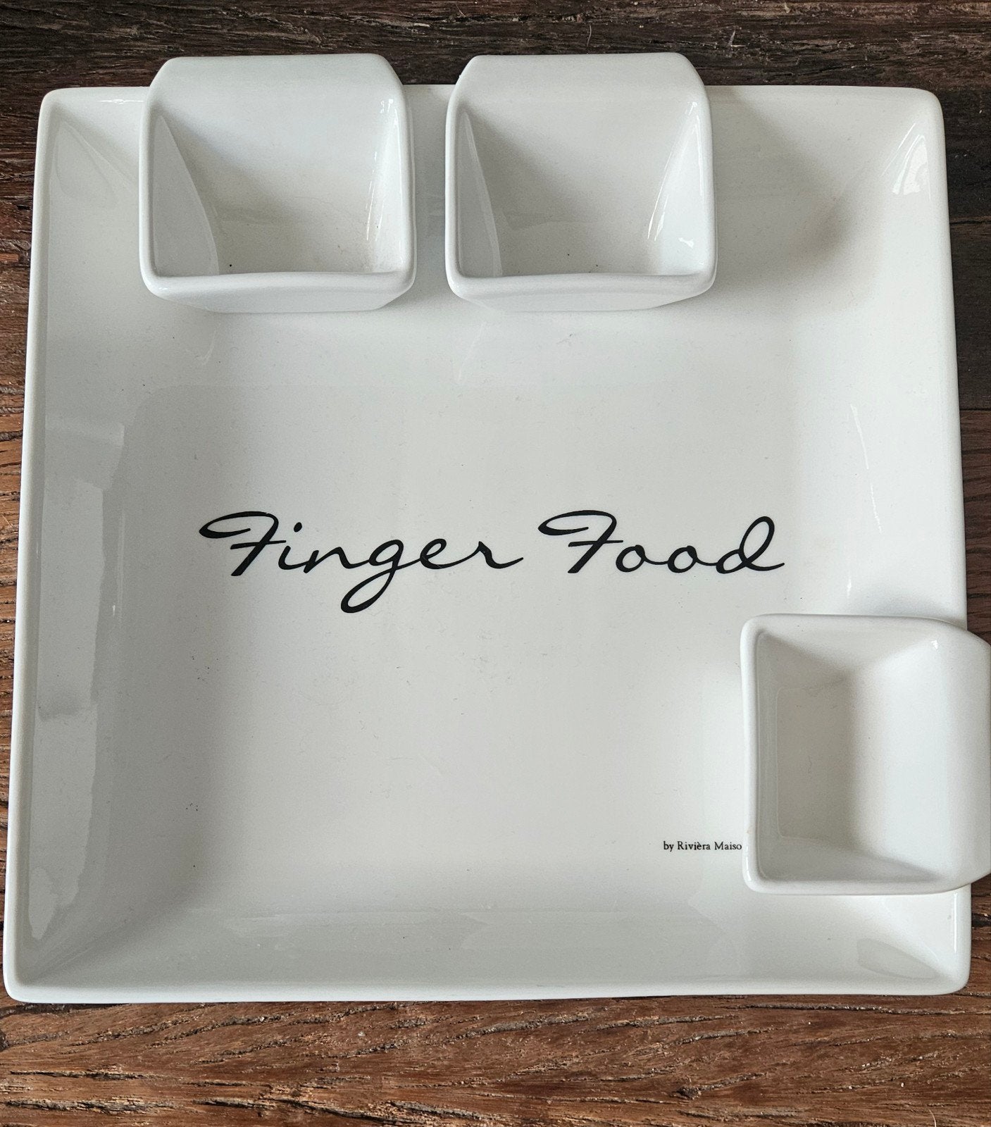 Riviera Maison Finger Food serveerschaal met 3 bakjes, Ophalen, Overige merken, Keramiek, Modern